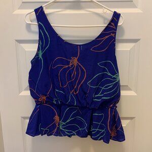 Anthropologie Sariah Silk Peplum Floral Top Size 10